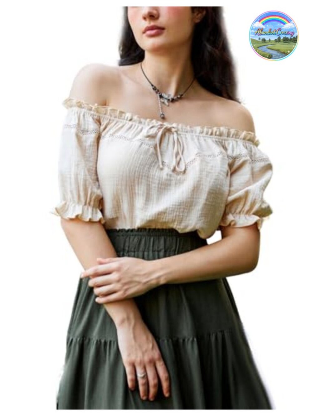 Cotton Peasant Blouse Off Shoulder Puff Sleeve Top
